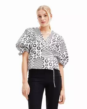 Блуза с запахом в стиле пэчворк Desigual, черный