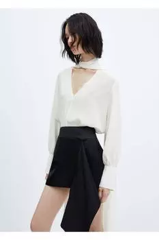 Блуза с завязочным воротником Mango, белый