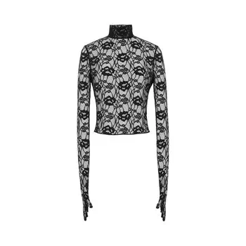 Блуза Saint Laurent Floral Jacquard Point D'esprit Tulle Blouse, черный