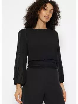 Блуза SASSYCLASSY Plissierte Bluse mit Ballonrmeln, черный