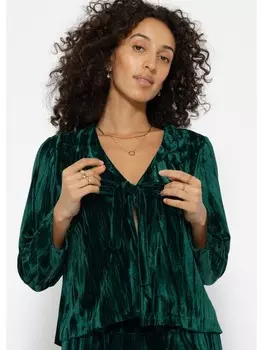 Блуза SASSYCLASSY Samt-Cropped-Jacke mit Schleifen-Charme, зеленый