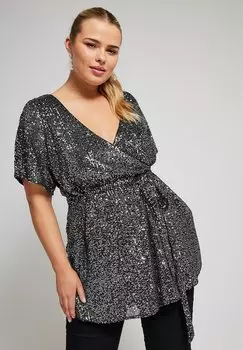 Блуза SEQUIN WRAP Yours Clothing, темно-серый