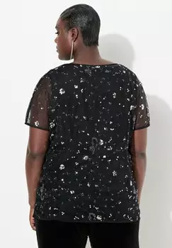 Блуза SEQUINED SHORT SLEEVE Ulla Popken, черный
