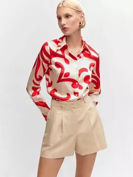 Блуза Shana с абстрактной принтом Mango, натуральный белый/красный