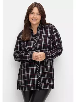 Блуза sheego Karierte Long, черный