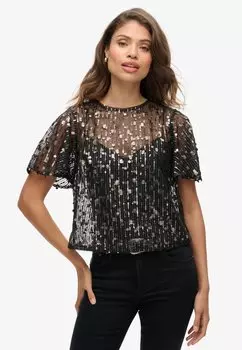 Блуза SHEER SHORT SLEEVE SEQUIN Superdry, светло-серый