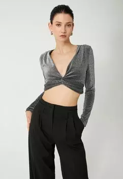Блуза SHIMMER V NECK Koton, серебристый