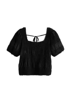Блуза SHORT SLEEVE SMOCK BACK REGULAR FIT Next, черный