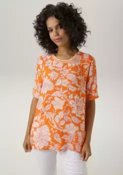 Блуза-слип Aniston CASUAL с крупным цветочным принтом, цвет Orange-Sand-Rot