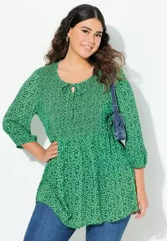 Блуза SMOCKED 3/4 SLEEVE FLORAL Ulla Popken, мята