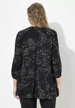 Блуза SMOCKED LEOPARD 3/4 SLEEVE TEE Ulla Popken, черный