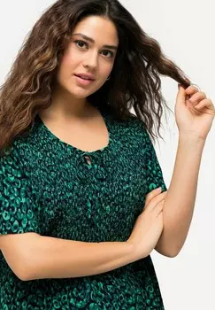 Блуза SMOCKED LEOPARD PRINT Ulla Popken, темно-синий