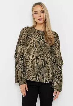 Блуза SNAKE PRINT FRILL SLEEVE Long Tall Sally, коричневый