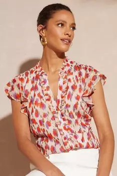 Блуза со сборками V-образным вырезом и застежкой на пуговицы Love & Roses, белый