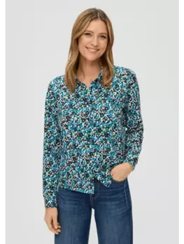 Блуза sOliver T Shirt langarm, цвет blau-mehrfarbig-schwarz