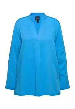 Блуза SPLIT NECK LONG SLEEVE COLLARED Ulla Popken, синий
