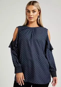 Блуза SPOT PRINT COLD SHOULDER Yours Clothing, темно-синий