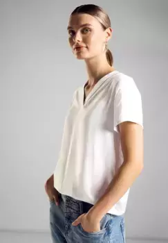 Блуза STREET ONE с короткими рукавами и вышивкой, белый