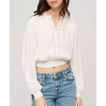Блуза Superdry Lace Trim Smocked, бежевый