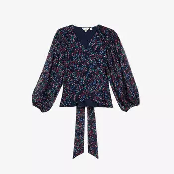 Блуза Tariaa из переработанного полиэстера с объемными рукавами и запахом Ted Baker, темно-синий