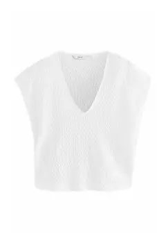 Блуза TEXTURED SHORT SLEEVE V-NECK Next, белый