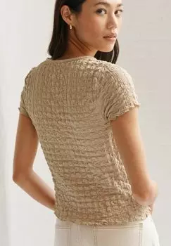 Блуза Textured Twist Front Short Sleeve-Regular Fit Next, бежевый