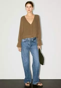 Блуза TEXTURED WITH RUFFLES Massimo Dutti, хаки