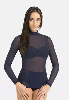 Блуза Teyli Damen Rollkragenpullover aus durchsichtigem Netz Glamour, синий