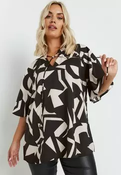 Блуза TIE NECK SLEEVE Yours Clothing, черный