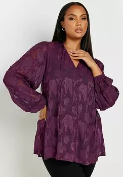 Блуза TIE NECK Yours Clothing, темно-фиолетовый