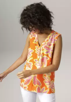 Блуза-топ Aniston CASUAL с ярким принтом в виде крупных листьев, розовый