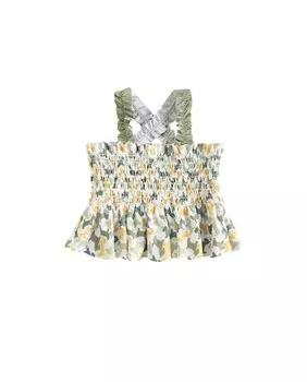 Блуза топа с принтом для девочки и перекрещенными бретелями Dadati, зеленый