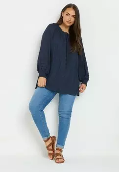 Блуза TRIM TIE NECK Yours Clothing, темно-синий