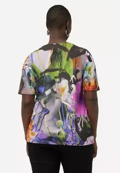 Блуза TROPICAL FLOWER SHORT SLEEVE SLINKY Ulla Popken, черный