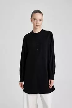 Блуза-Туника с разрезом на пуговицах Defacto, черный