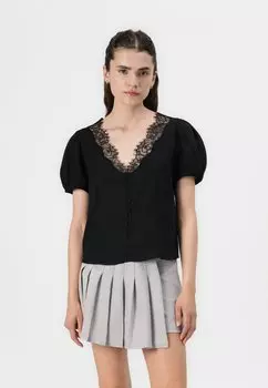 Блуза V NECK LACE TRIM GAP, черный