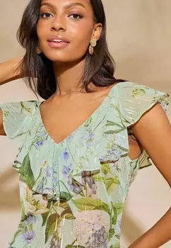 Блуза V NECK RUFFLE- REGULAR FIT Lipsy, зеленый