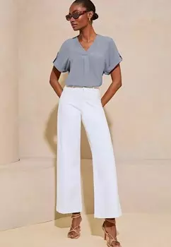 Блуза V NECK SHORT ROLL SLEEVE REGULAR FIT Lipsy, синий