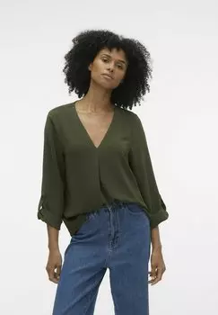 Блуза Vero Moda VMKAS LS V-NECK WVN GA NOOS, цвет forest night
