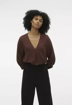 Блуза Vero Moda VMKAS LS V-NECK WVN GA NOOS, цвет bitter chocolate