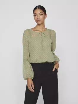 Блуза Vila Lockere Mesh Bluse Shirt Langarm Oberteil VIELLETTE, зеленый