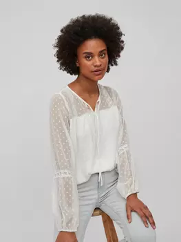 Блуза Vila Lockere Mesh Shirt Langarm Oberteil VIELLETTE, белый