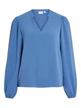 Блуза Vila Mandarin Kragen V Ausschnitt Regular Fit, синий