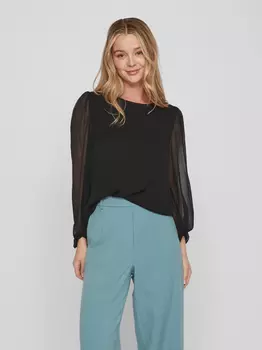 Блуза Vila mit Durchsichtigen Ballonrmeln VIFALIA, черный
