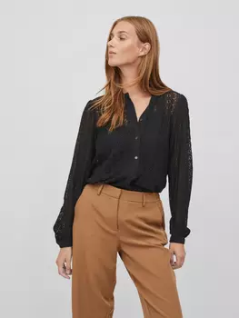 Блуза Vila Transparentes Spitzen Langarm Hemd VICHIKKA, черный
