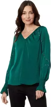 Блуза Vince Camuto Embroidered V-Neck Long Sleeve Blouse, цвет Deep Forest