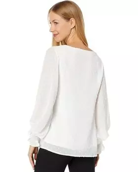 Блуза Vince Camuto Long Sleeve Smock Cuff Clip Dot V-Neck Blouse, цвет Soft Ecru
