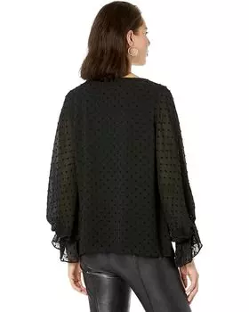 Блуза Vince Camuto Long Sleeve Smock Cuff Clip Dot V-Neck Blouse, цвет Rich Black