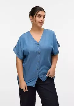 Блуза VMCFLEUR SS CUR Vero Moda Curve, цвет Medium Blue Denim