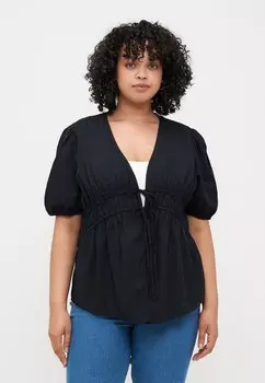 Блуза VMCJARLOTTE TIE V NECK Vero Moda Curve, черный